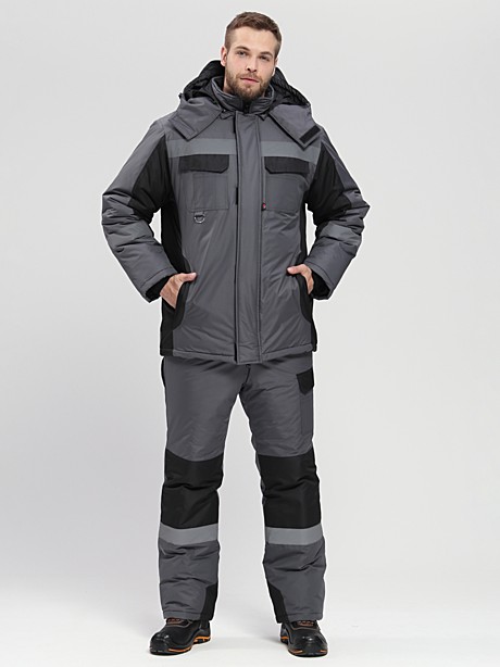 Костюм зимний Вектрон (тк.Таслан) п/к, т.серый/черный